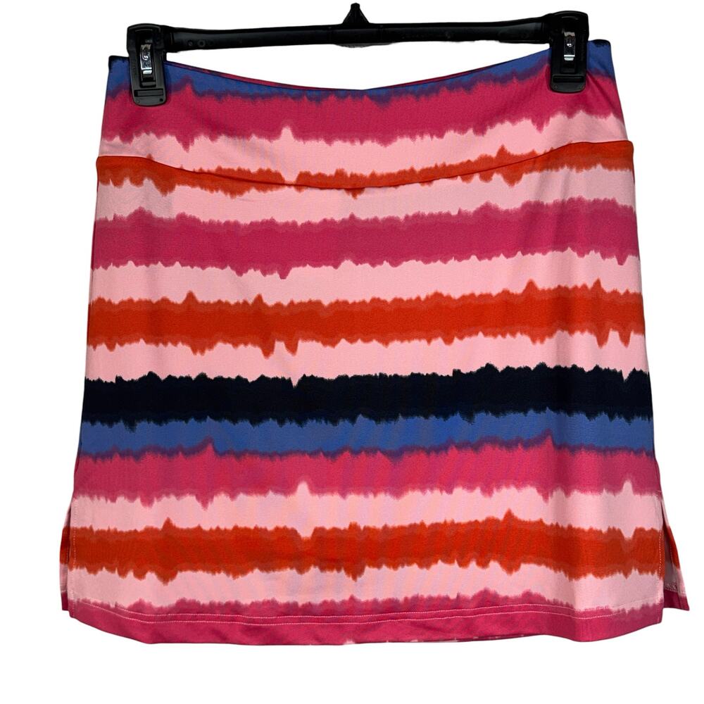Golftini Large Radiant-Long Mini Skort Pull-On Striped Stretch Pockets Slits New